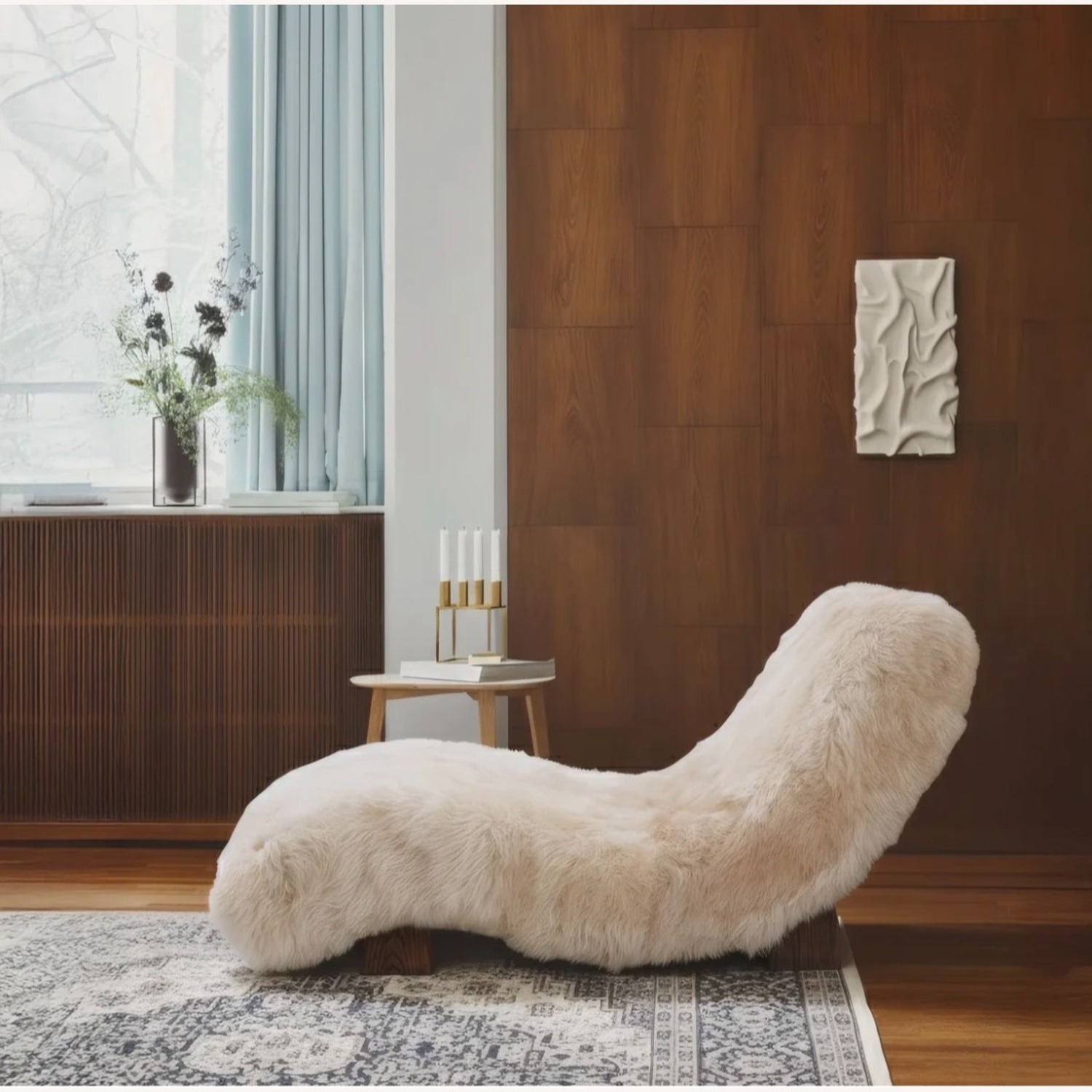 Beige Sheep's Fur Sala Terra Chaise Lounge - image-3