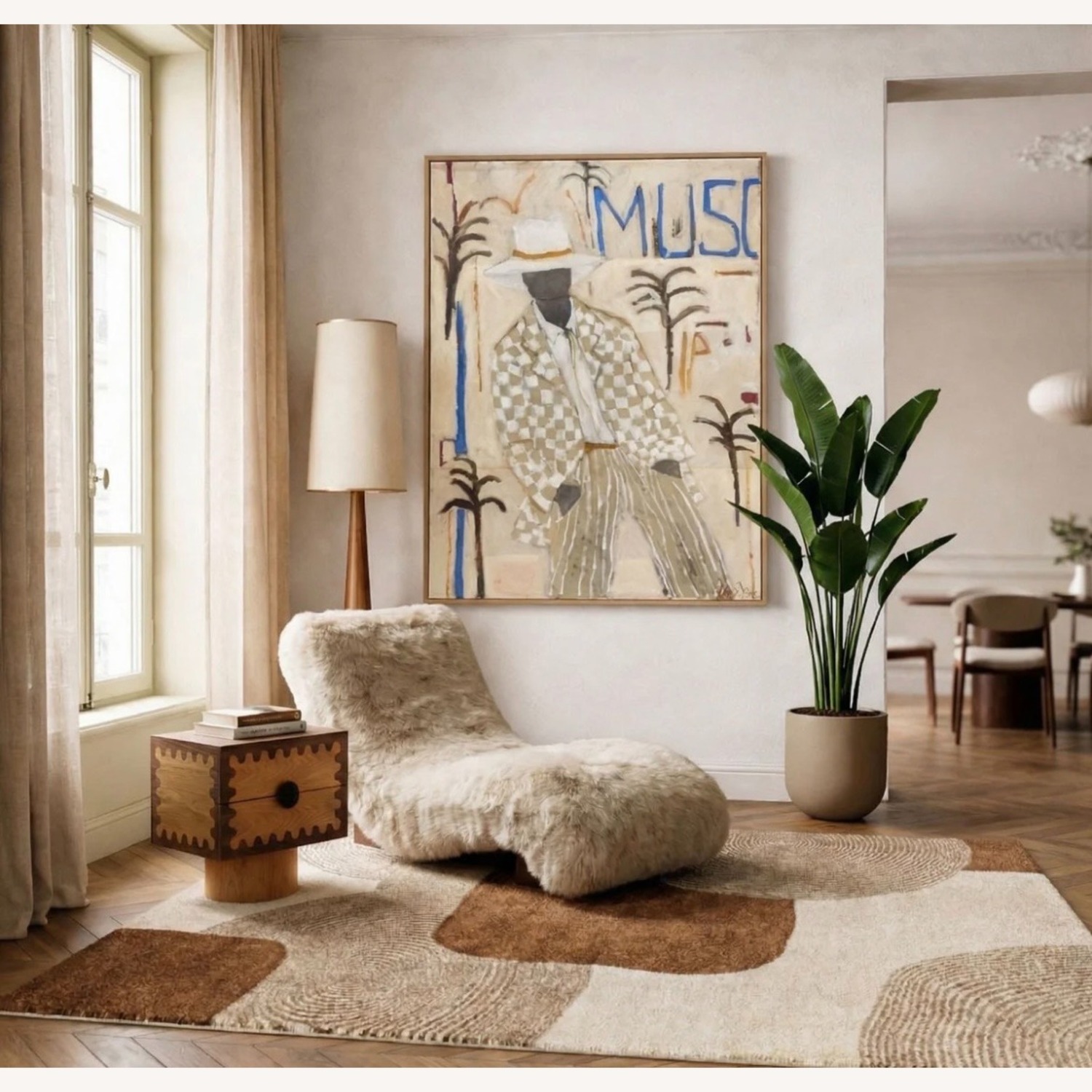 Beige Sheep's Fur Sala Terra Chaise Lounge - image-1