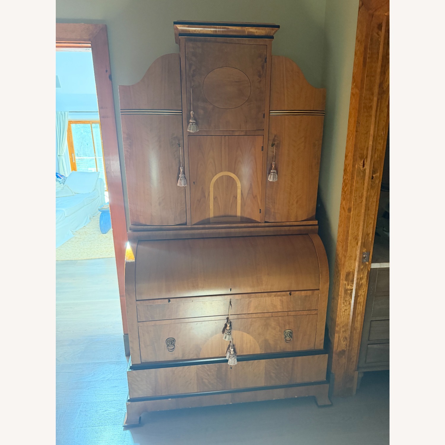 Biedermeier Reproduction Dark Brown Wood Armoire - image-2