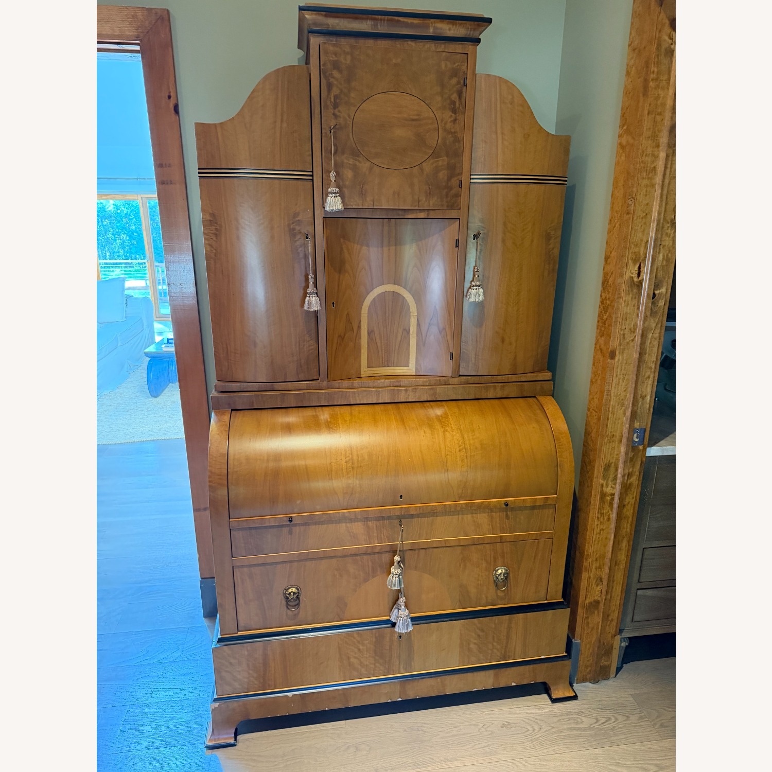Biedermeier Reproduction Dark Brown Wood Armoire - image-4