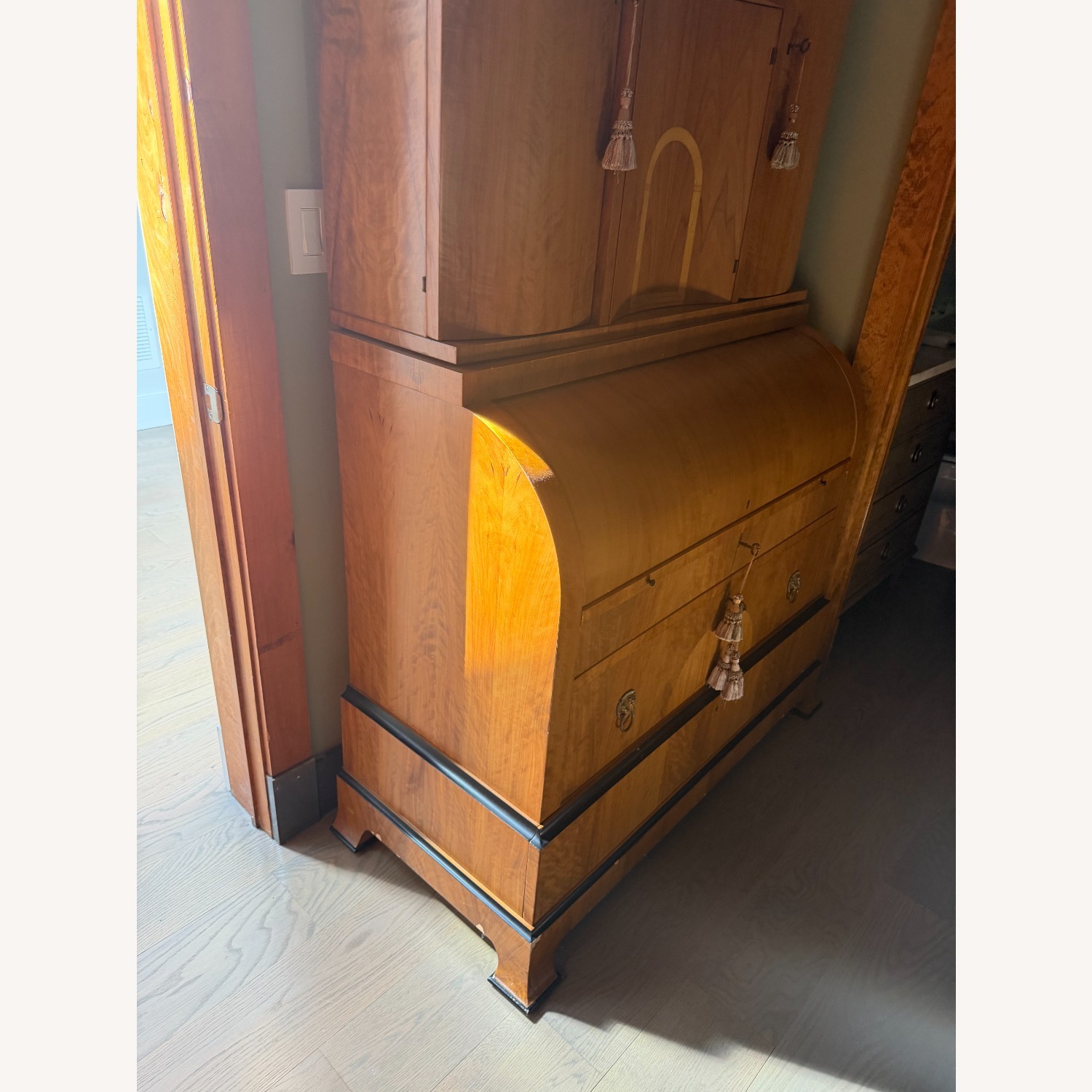 Biedermeier Reproduction Dark Brown Wood Armoire - image-1