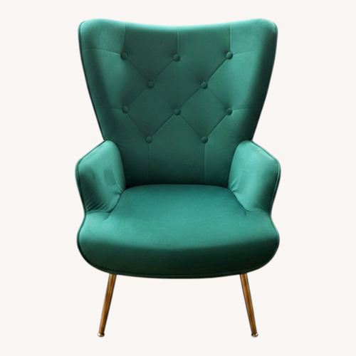 Used Green Armchair with Brown Fur Stool for sale on AptDeco