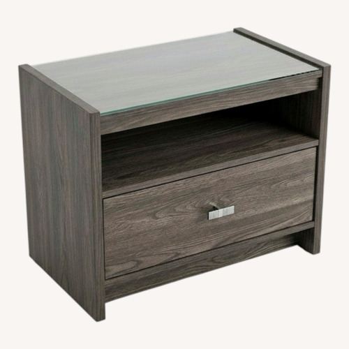 Used Value City Furniture Dark Brown Wood Nightstand With Glass Top for sale on AptDeco