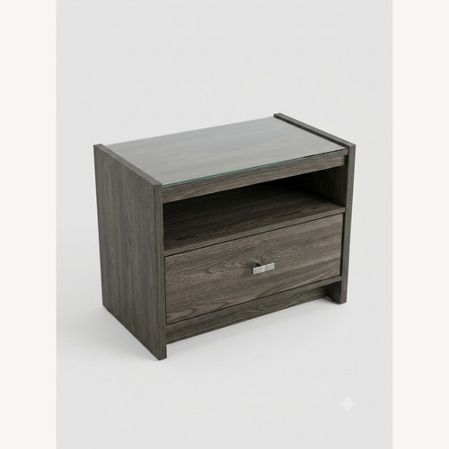 Used Value City Furniture Dark Brown Wood Nightstand With Glass Top for sale on AptDeco