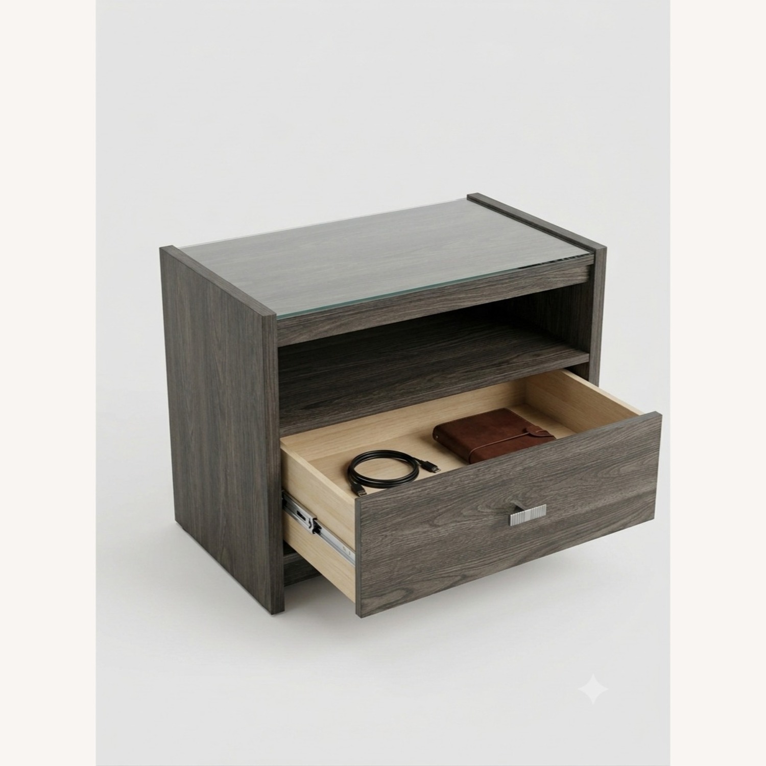Value City Furniture Dark Brown Wood Nightstand With Glass Top - image-2