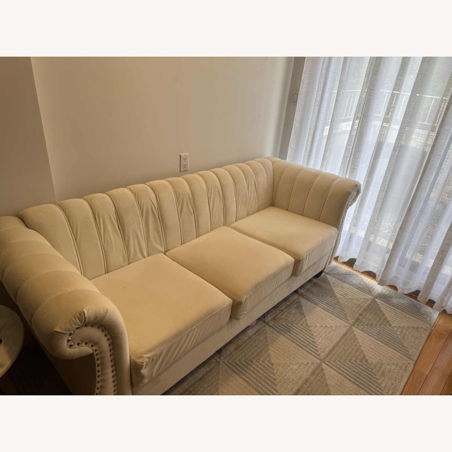 Cream Velvet Rolled Arm Sofa - image-1