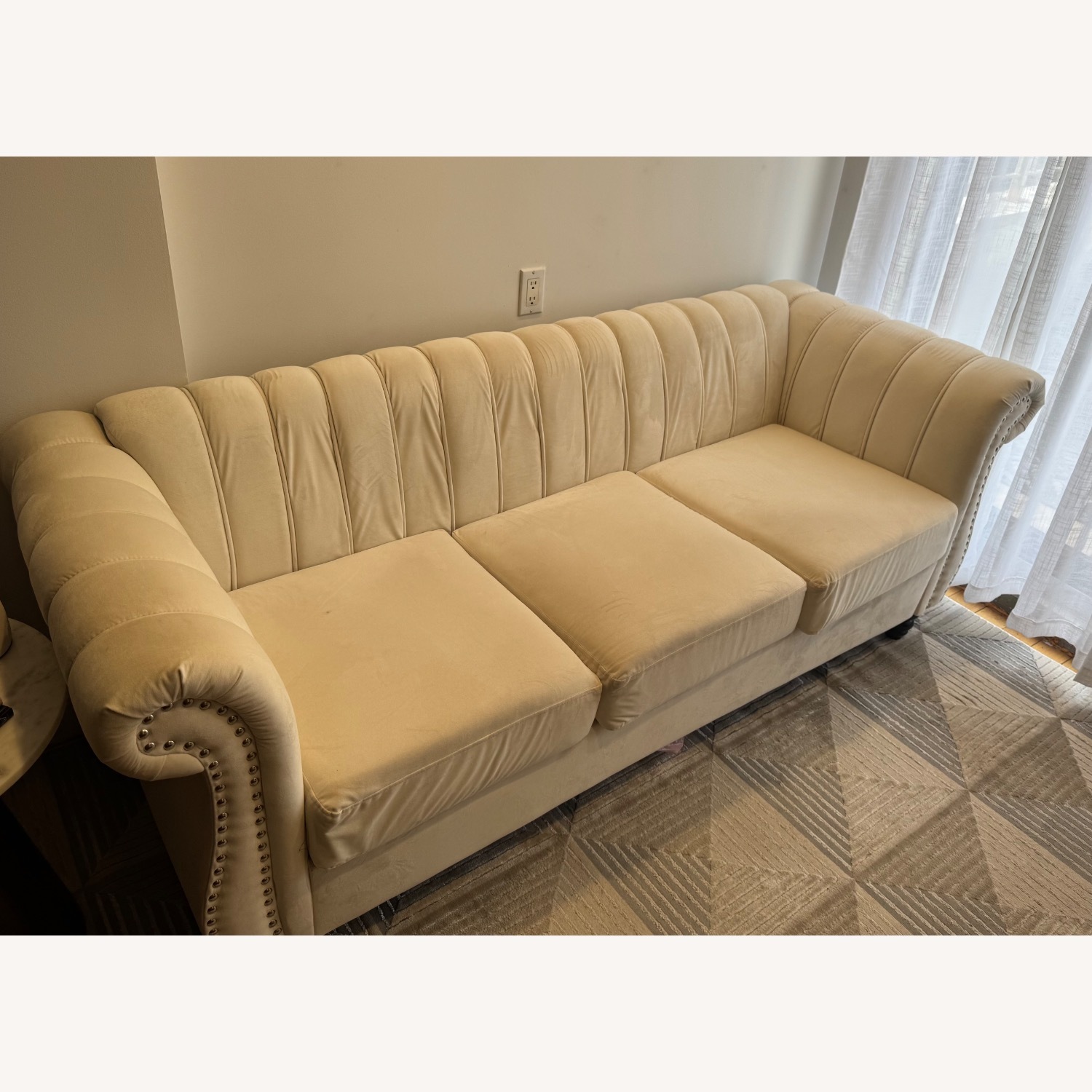 Cream Velvet Rolled Arm Sofa - image-2