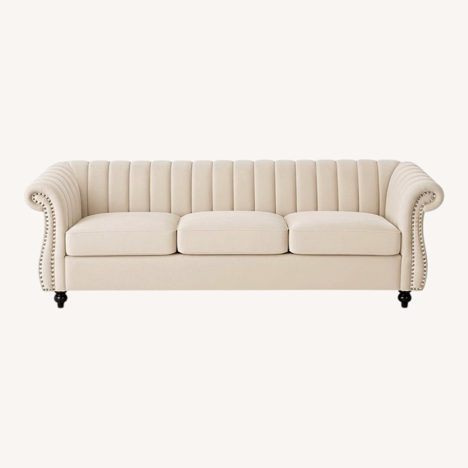 Cream Velvet Rolled Arm Sofa - image-0