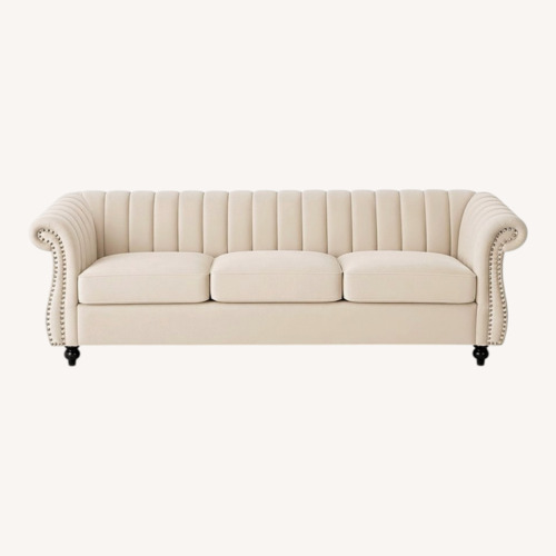 Used Cream Velvet Rolled Arm Sofa for sale on AptDeco