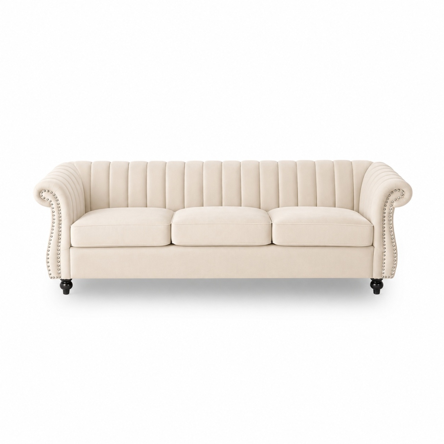 Cream Velvet Rolled Arm Sofa - image-4