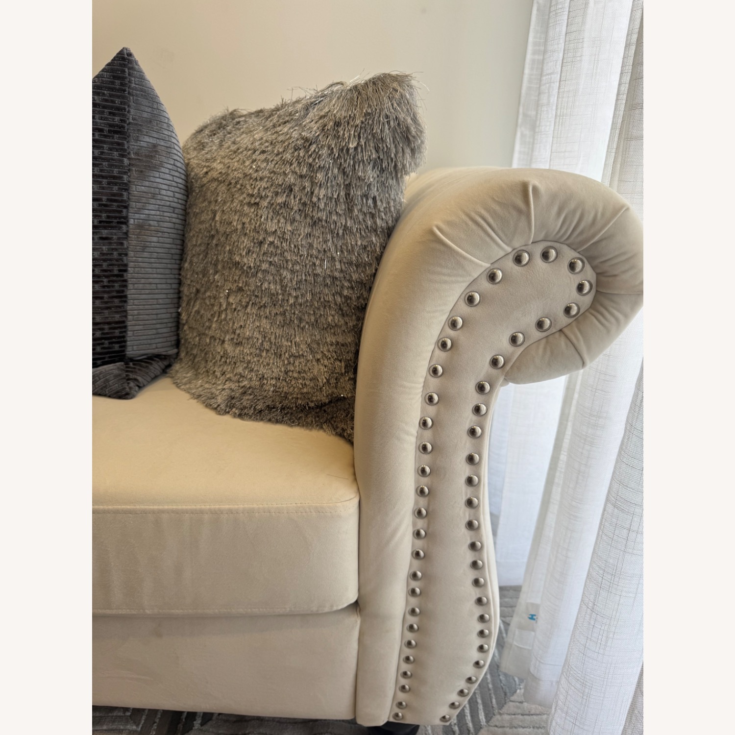 Cream Velvet Rolled Arm Sofa - image-3