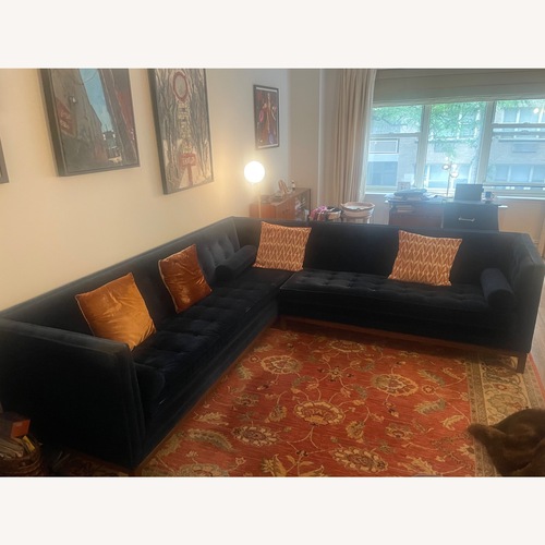 Used Jonathan Adler Lampert Blue Fabric 2 Piece Sectional for sale on AptDeco