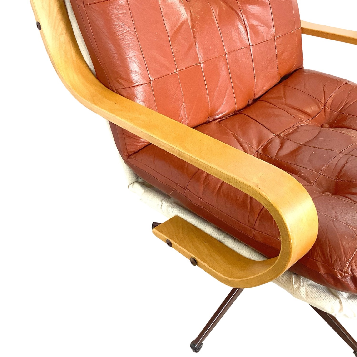 Mid-Century Modern Style Brown Tufted Swivel Chair - image-7