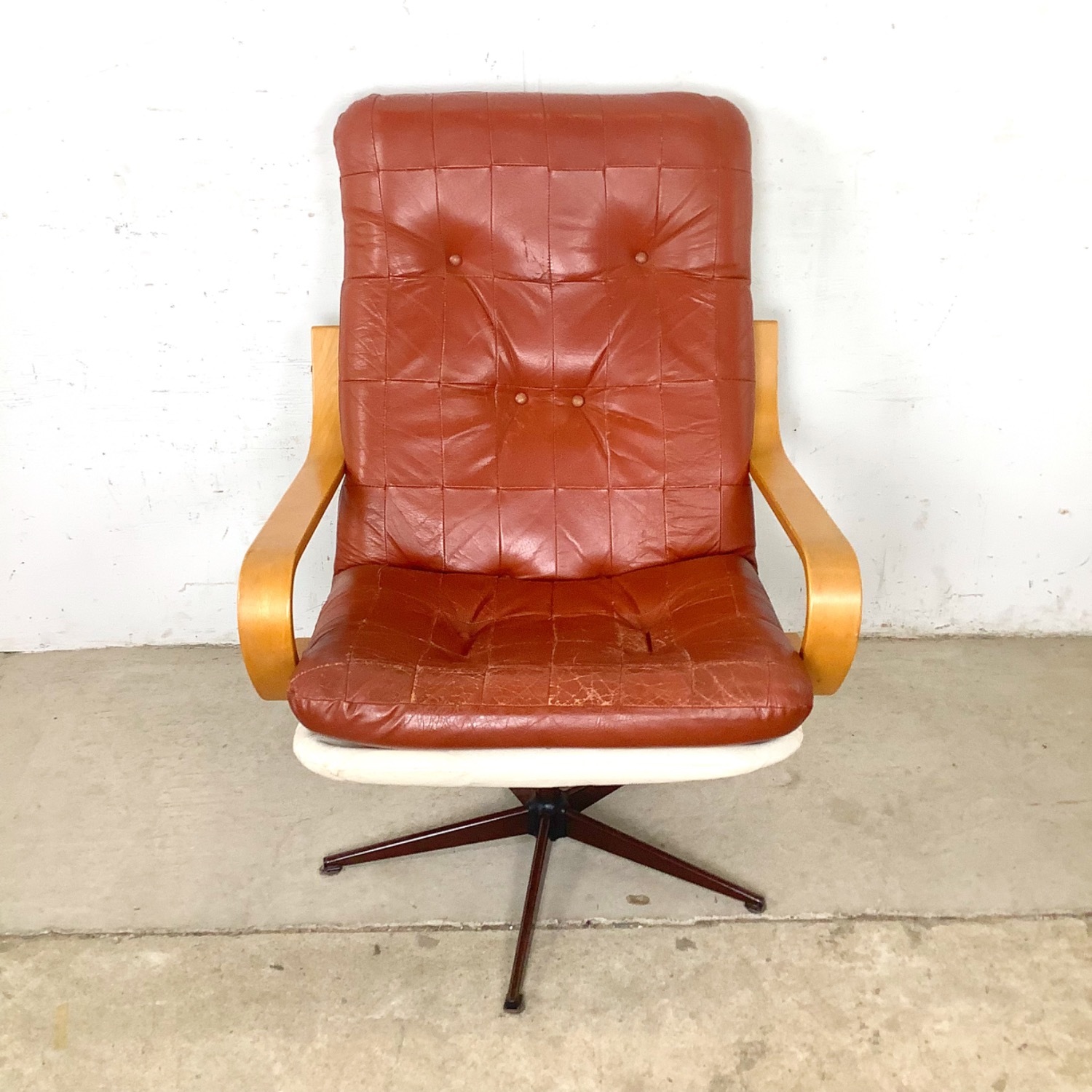Mid-Century Modern Style Brown Tufted Swivel Chair - image-17