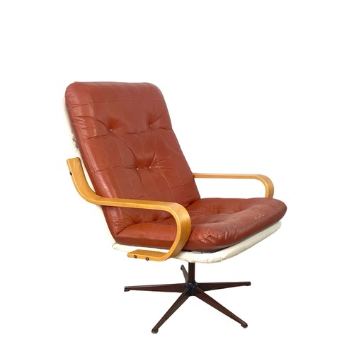 Used Mid-Century Modern Style Brown Tufted Swivel Chair for sale on AptDeco