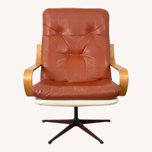 Used Mid-Century Modern Style Brown Tufted Swivel Chair for sale on AptDeco