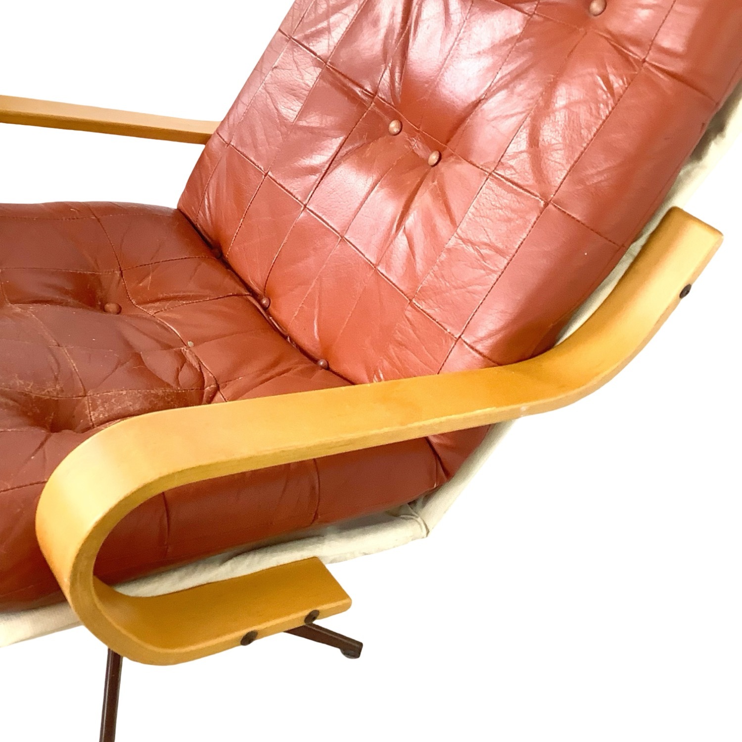Mid-Century Modern Style Brown Tufted Swivel Chair - image-6