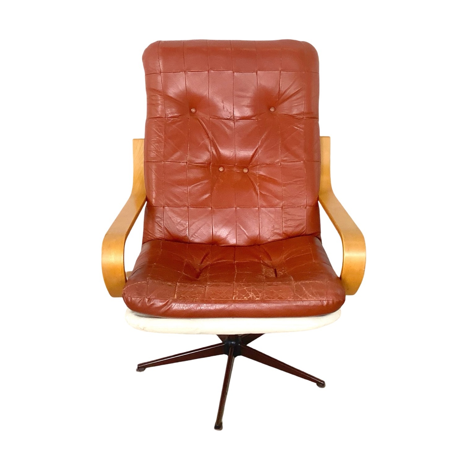 Mid-Century Modern Style Brown Tufted Swivel Chair - image-2