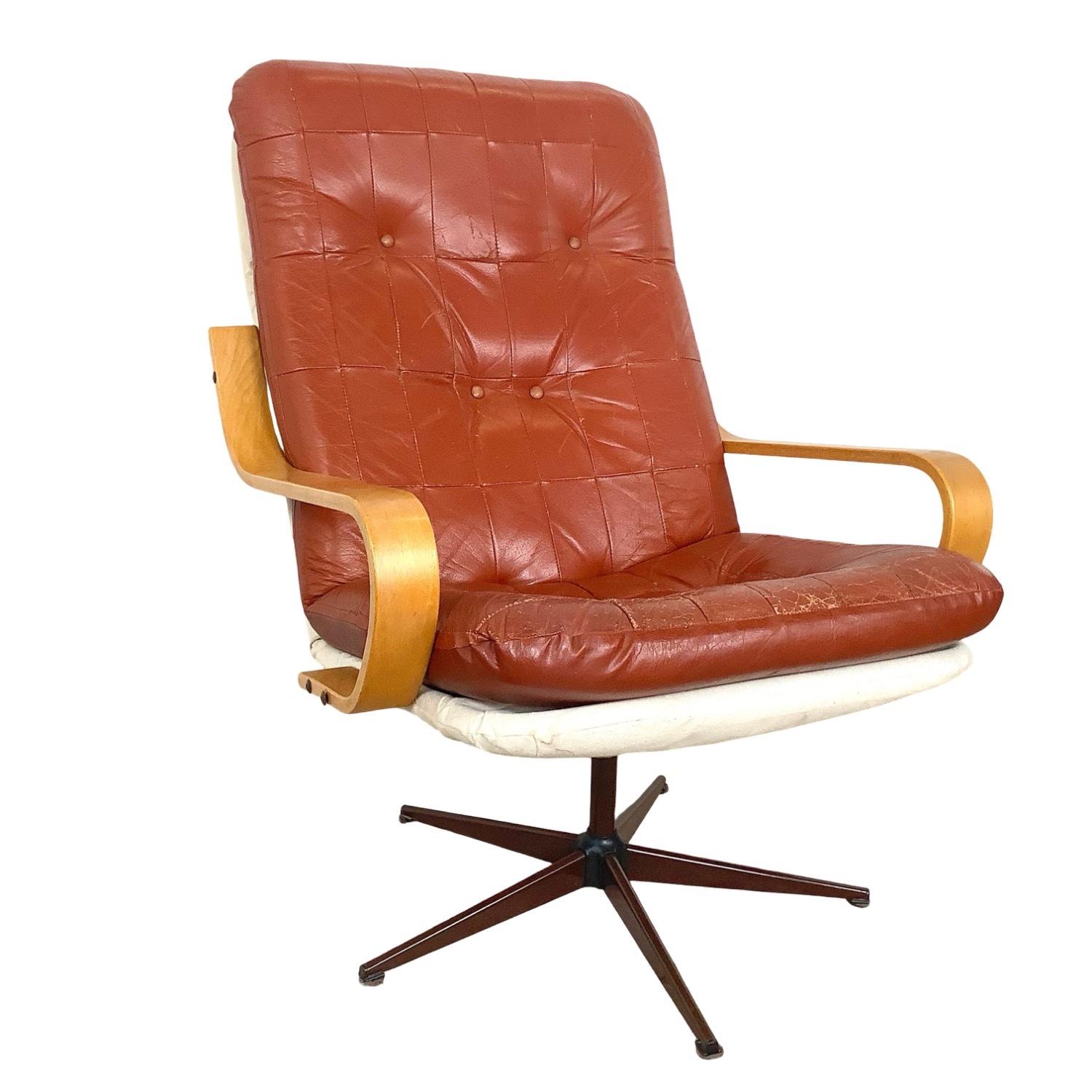 Mid-Century Modern Style Brown Tufted Swivel Chair - image-3