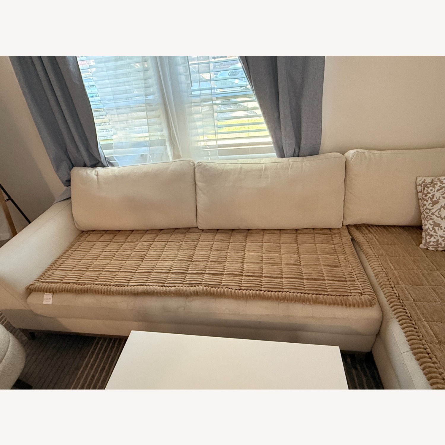 Vintage/Antique White Fabric 2 Piece Sectional - image-3