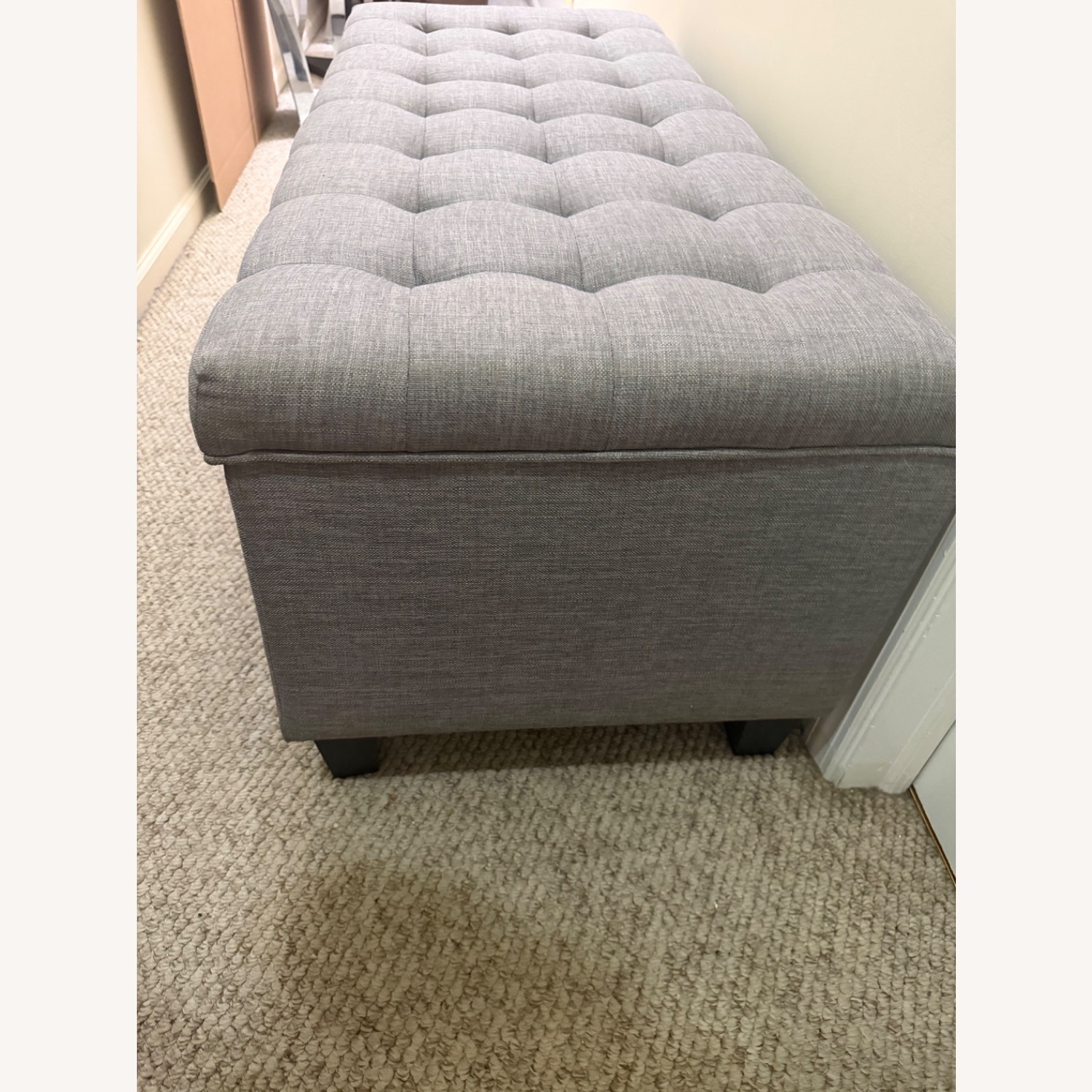 Light Gray Fabric Ottoman - image-3