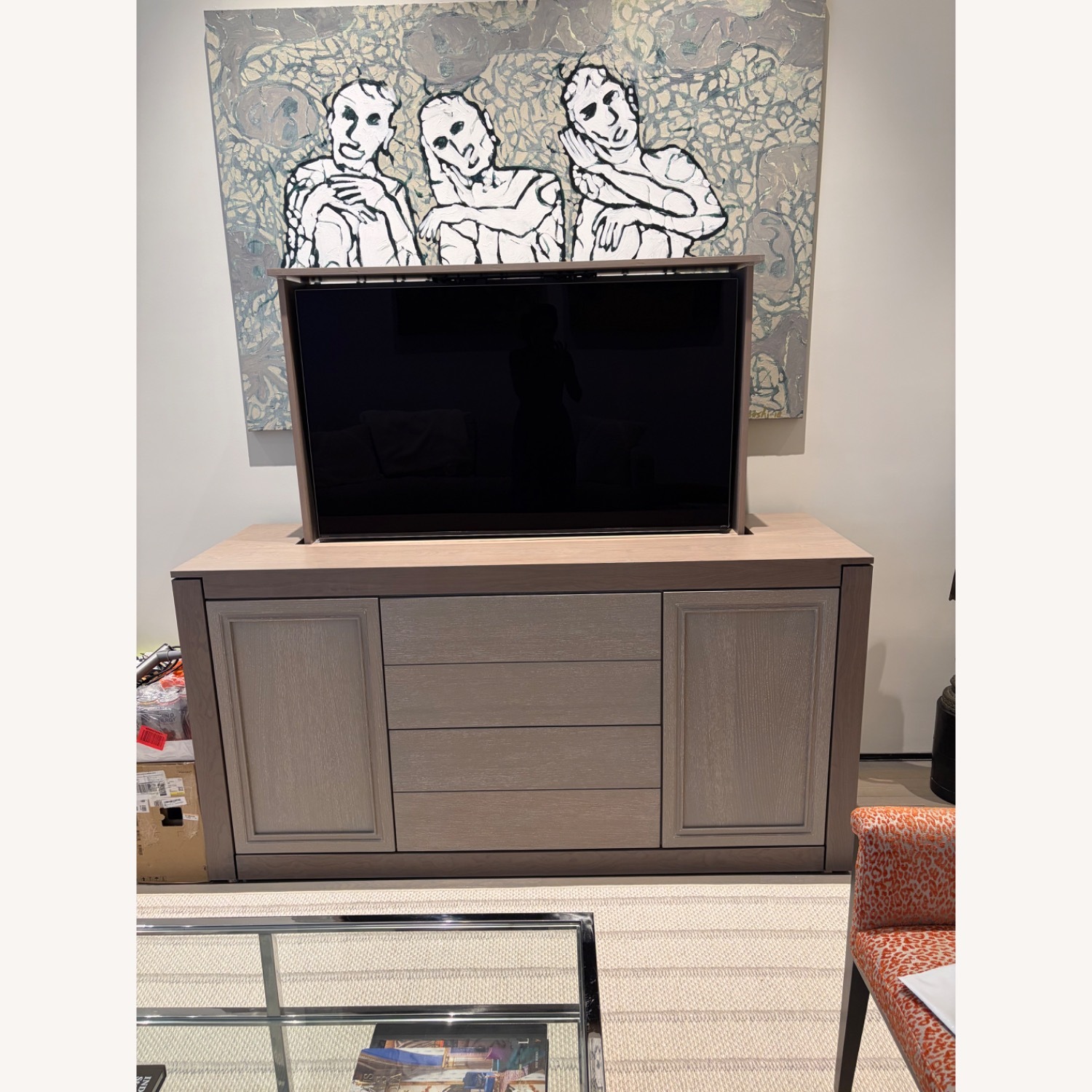 Light Gray Wood Motorized TV Pop-Up Unit - image-4