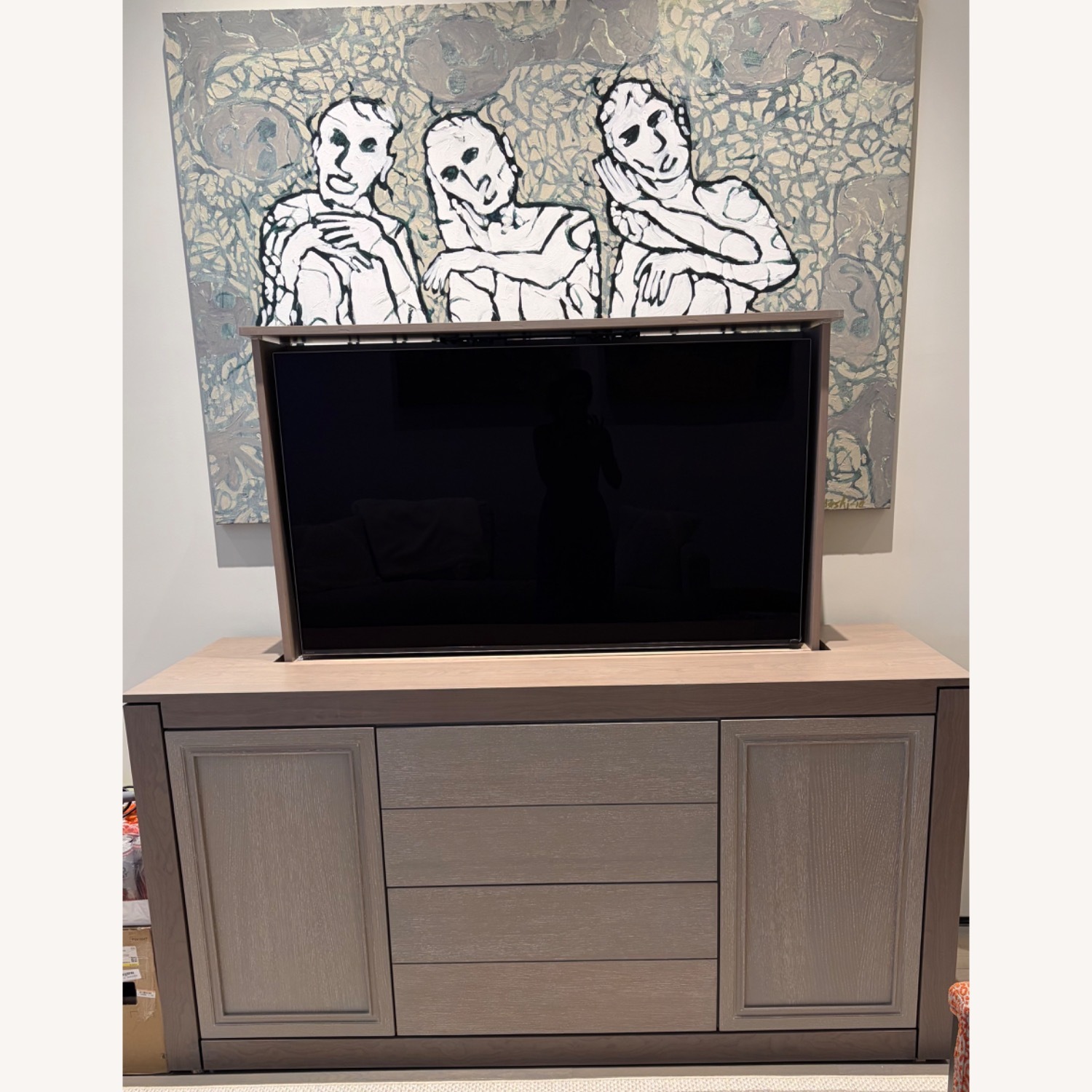 Light Gray Wood Motorized TV Pop-Up Unit - image-1