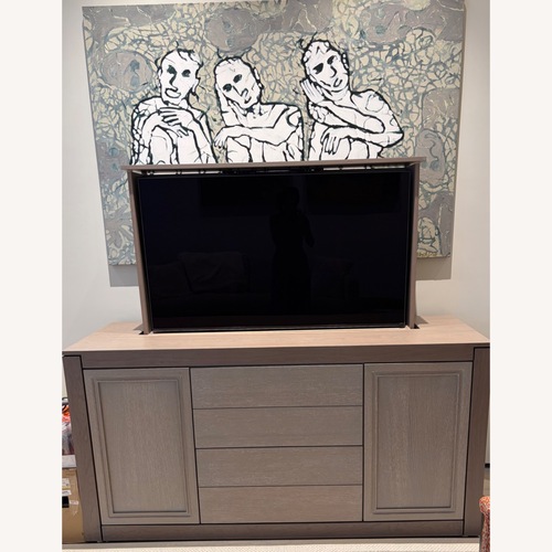 Used Light Gray Wood Motorized TV Pop-Up Unit for sale on AptDeco