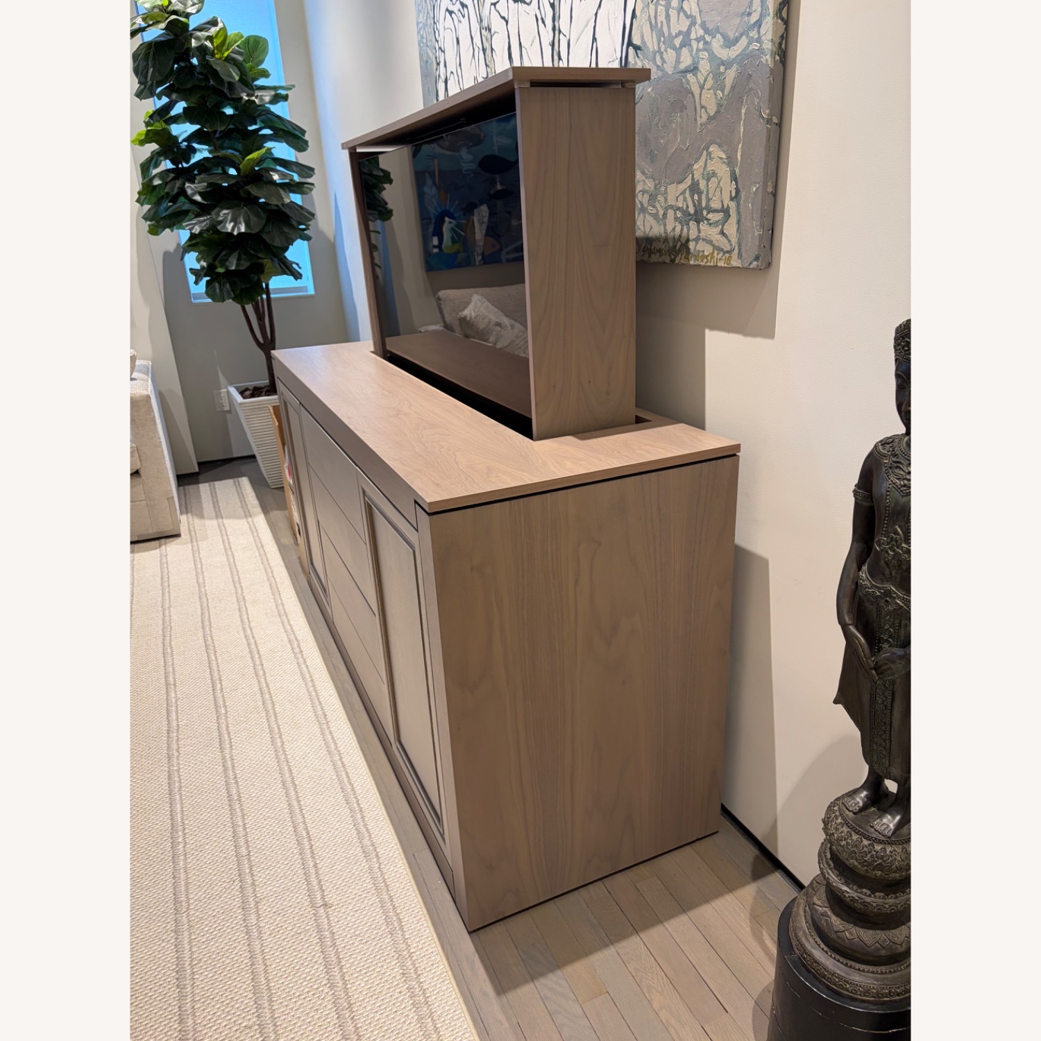 Light Gray Wood Motorized TV Pop-Up Unit - image-3