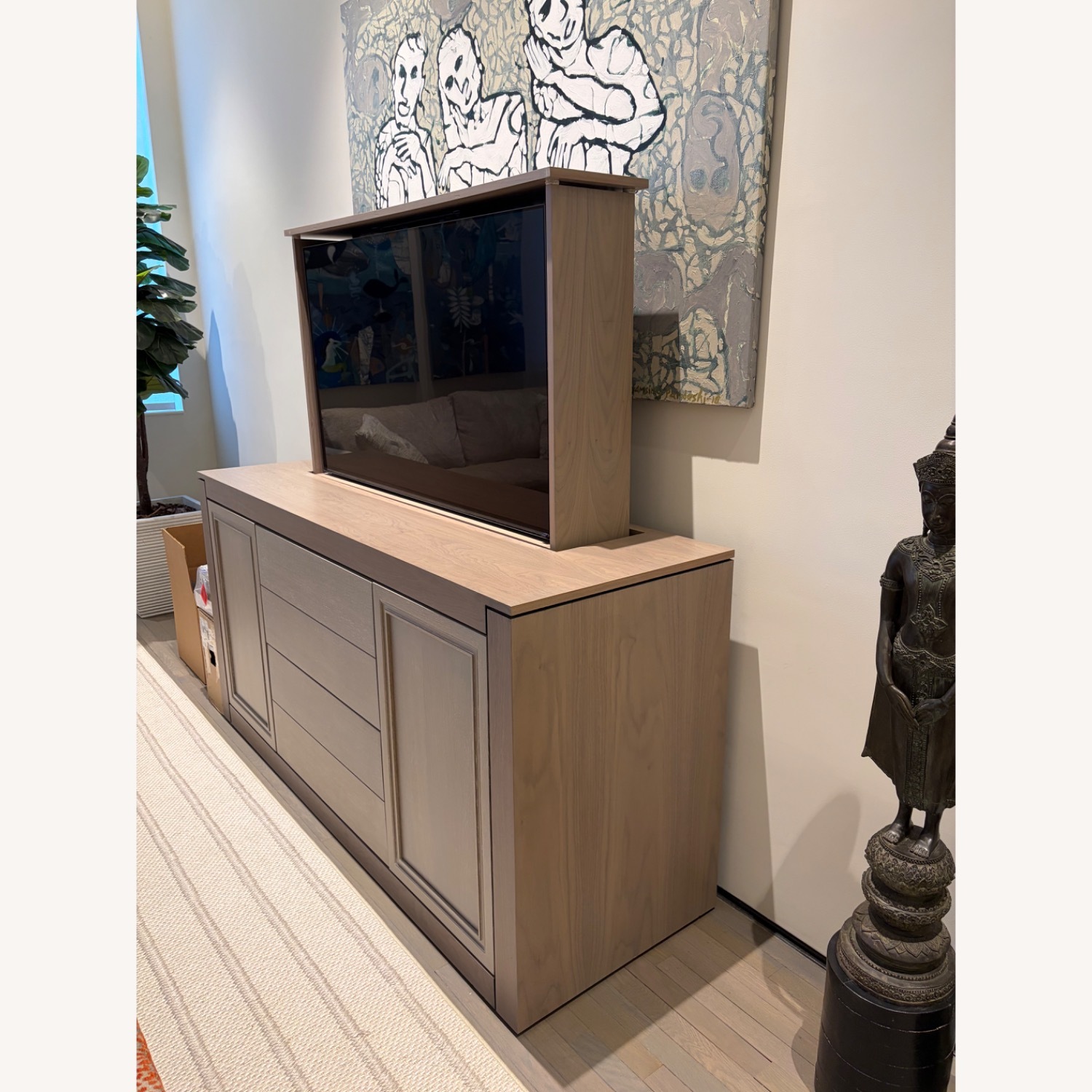 Light Gray Wood Motorized TV Pop-Up Unit - image-5