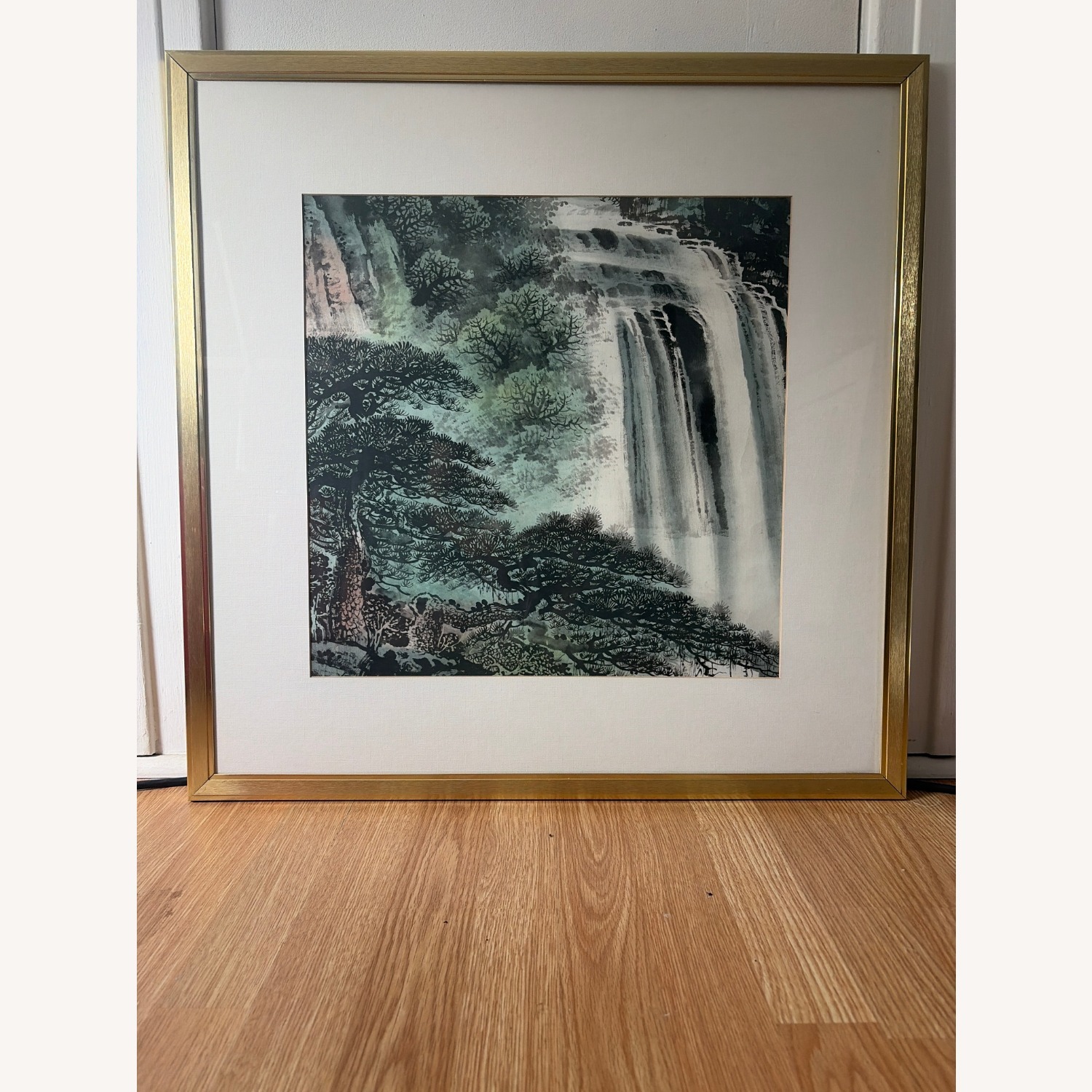 Chinese Shan Shui Art Print in Brass-Finish Frame - image-1