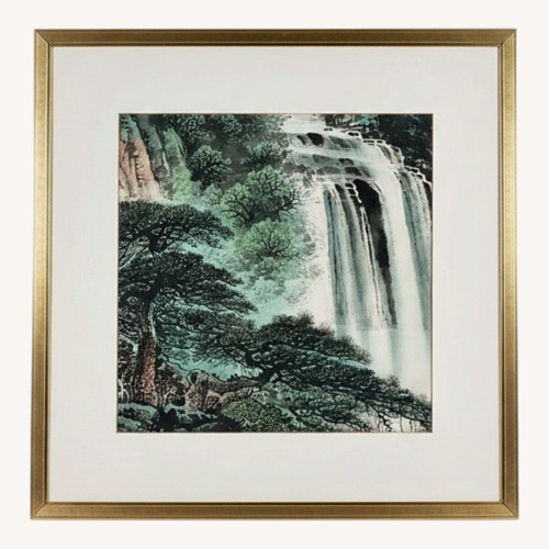 Used Chinese Shan Shui Art Print in Brass-Finish Frame for sale on AptDeco