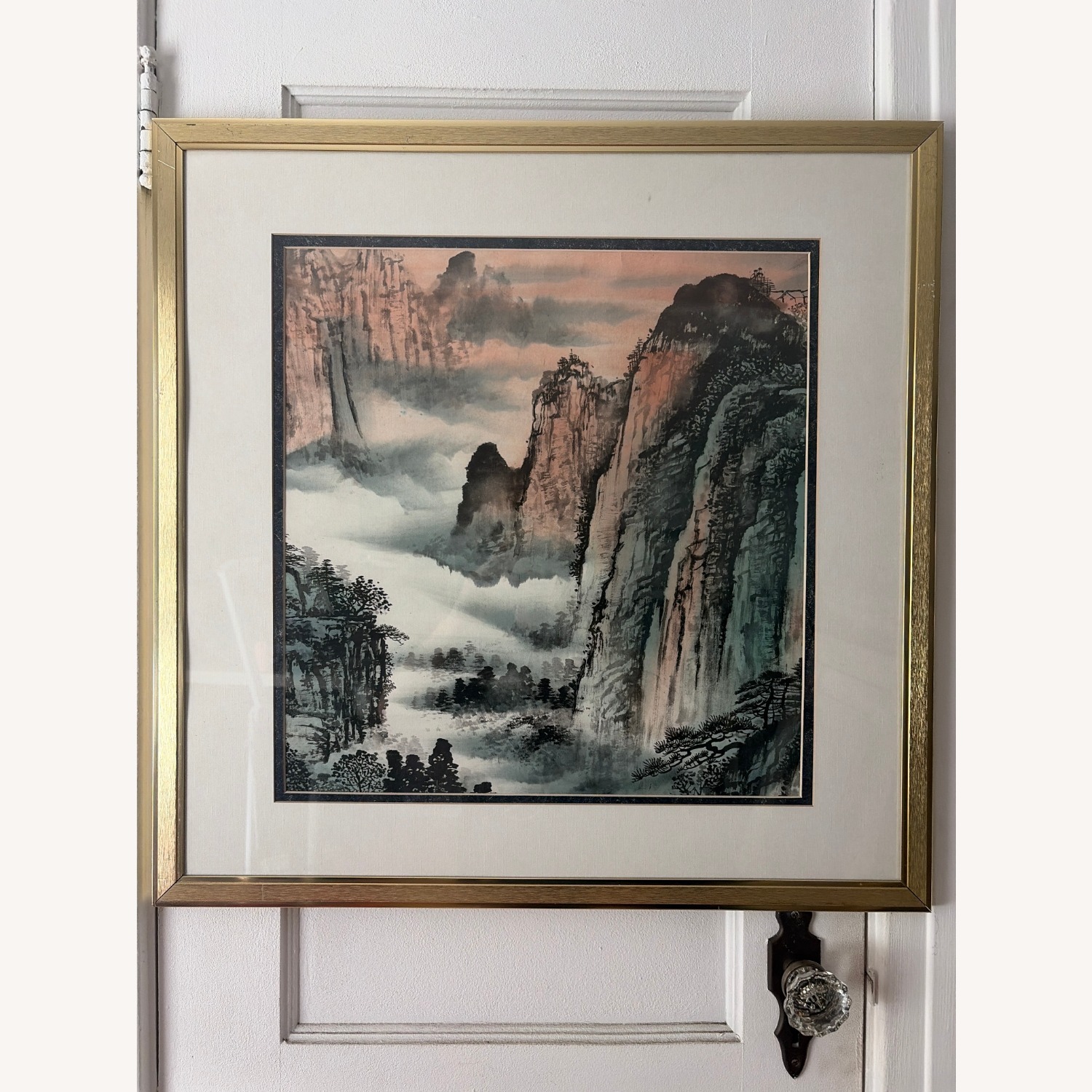 Chinese Shan Shui Art Print in Brass-Finish Frame - image-1