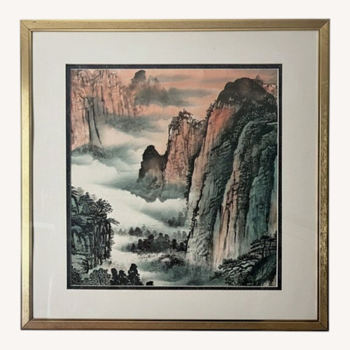 Used Chinese Shan Shui Art Print in Brass-Finish Frame for sale on AptDeco