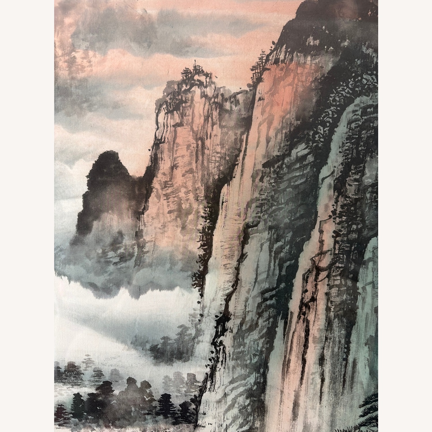 Chinese Shan Shui Art Print in Brass-Finish Frame - image-3