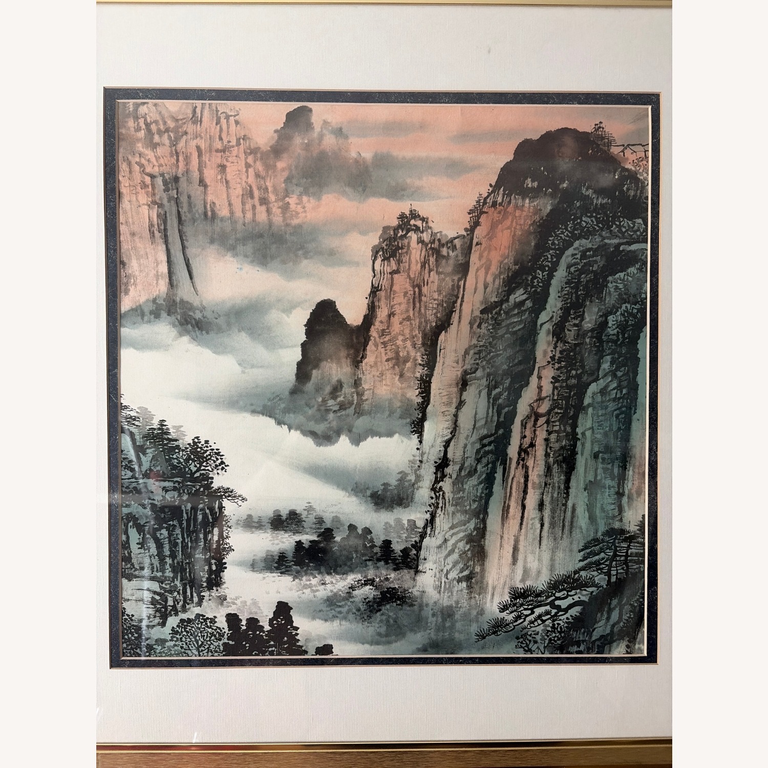 Chinese Shan Shui Art Print in Brass-Finish Frame - image-2