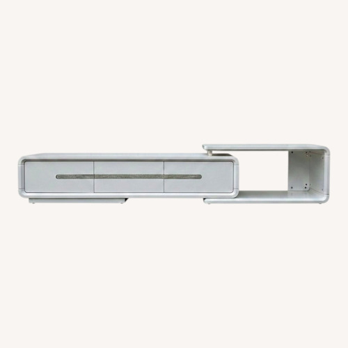 Used Modern White Extendable TV Stand (Gloss Finish) for sale on AptDeco
