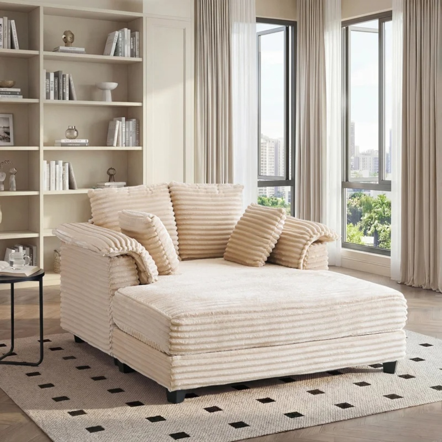 Hokku Designs Corduroy Upholstered Convertible Sleeper Sofa with Toss Pillows - image-6
