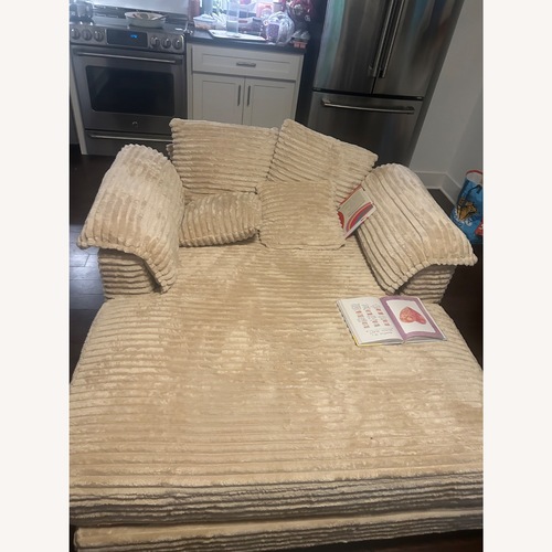 Used Hokku Designs Corduroy Upholstered Convertible Sleeper Sofa with Toss Pillows for sale on AptDeco