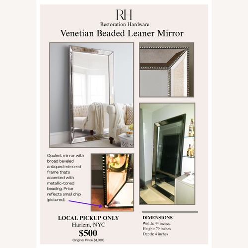 Used Restoration Hardware Venetian Beaded Leaner Mirror for sale on AptDeco
