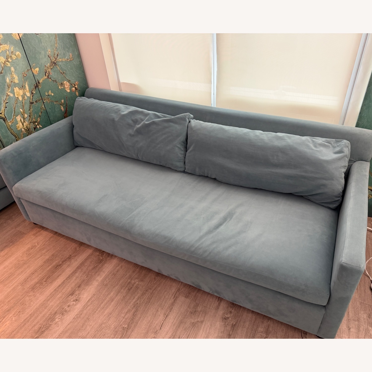 West Elm Marin Blue Velvet 3+ Seater Sofa - image-2