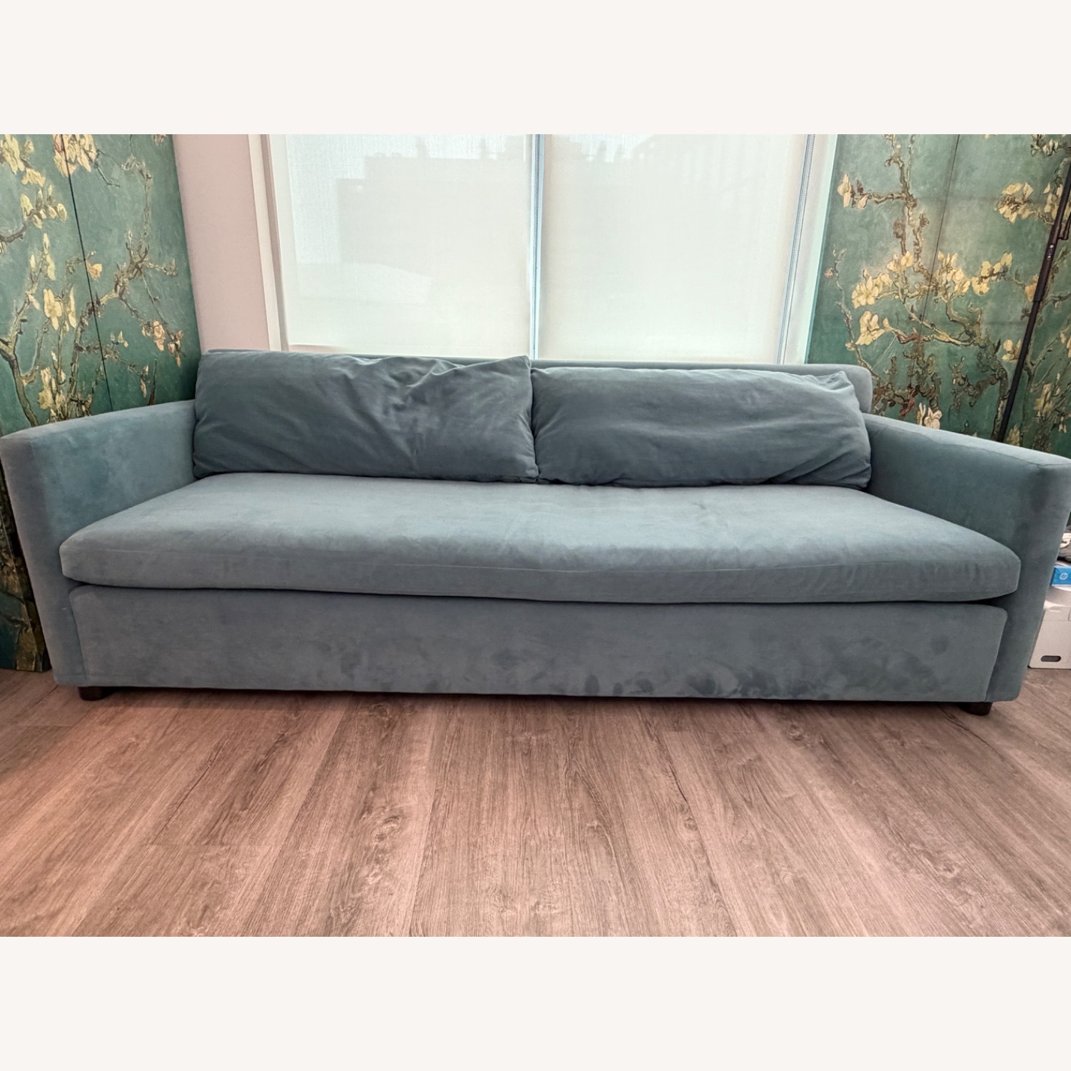 West Elm Marin Blue Velvet 3+ Seater Sofa - image-1