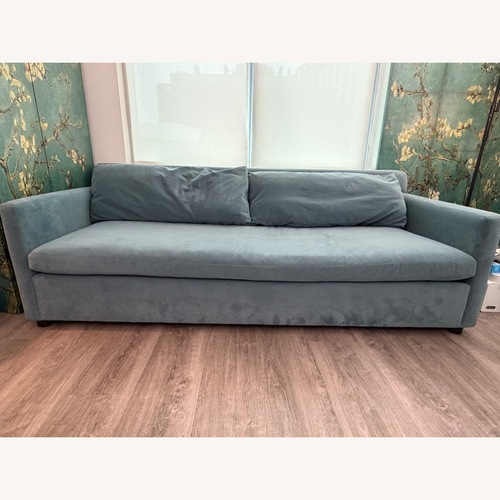Used West Elm Marin Blue Velvet 3+ Seater Sofa for sale on AptDeco