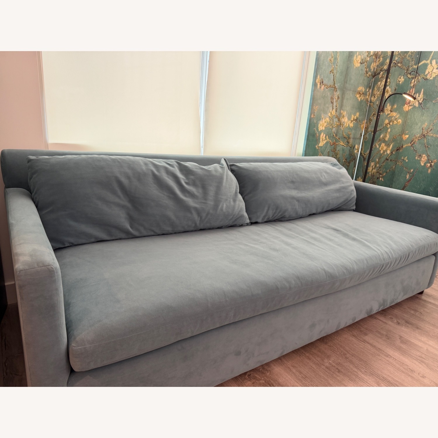 West Elm Marin Blue Velvet 3+ Seater Sofa - image-3