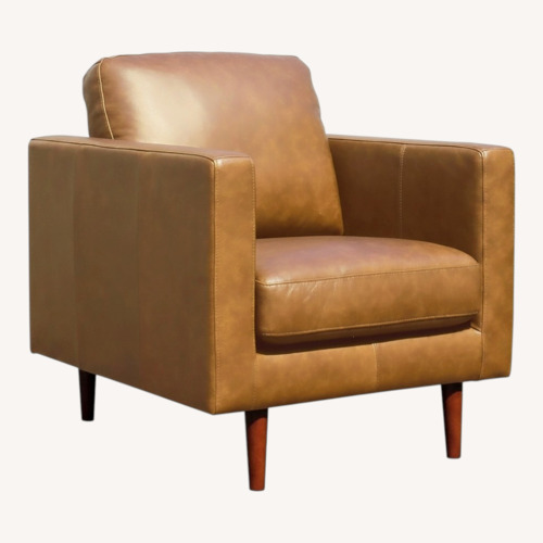 Used Rivet Light Brown Leather Armchair for sale on AptDeco