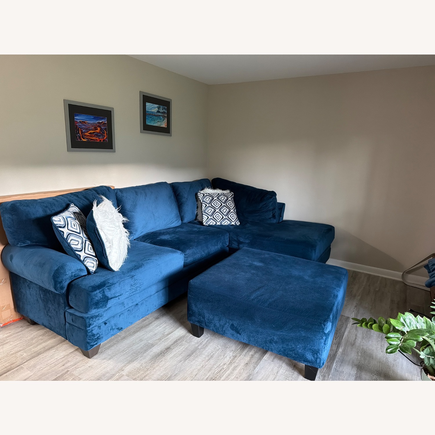 Blue 2 Piece Sectional with Ottoman - image-1
