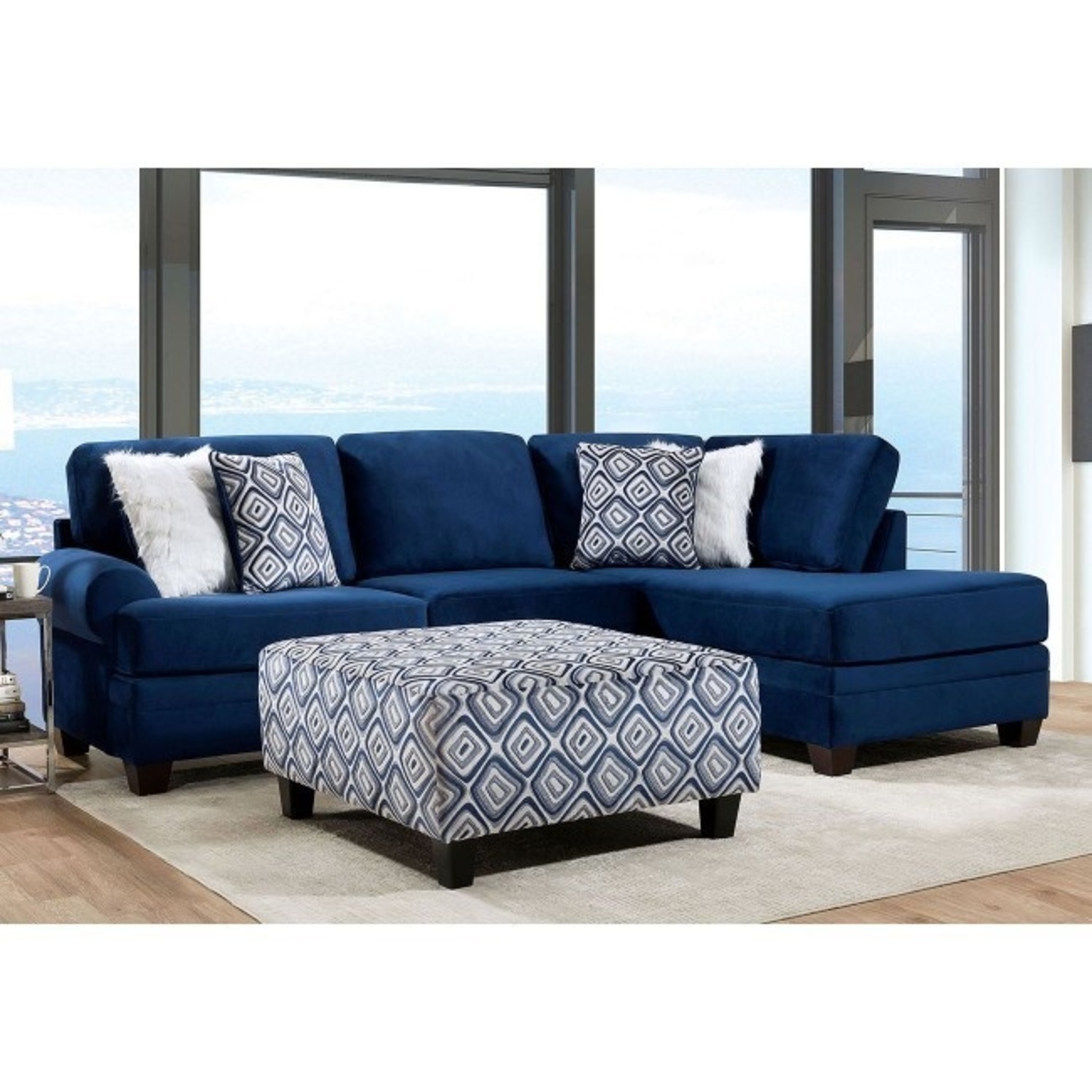 Blue 2 Piece Sectional with Ottoman - image-6
