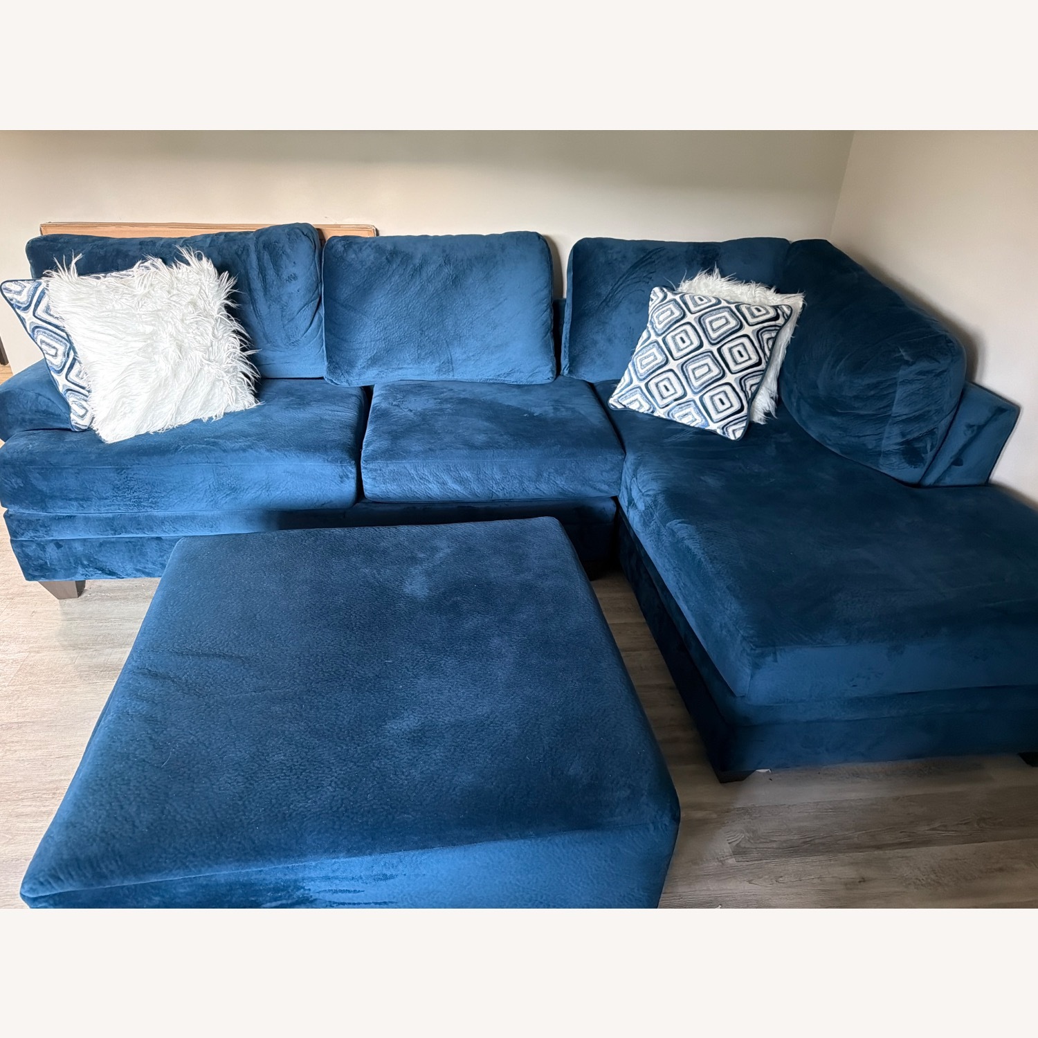 Blue 2 Piece Sectional with Ottoman - image-2