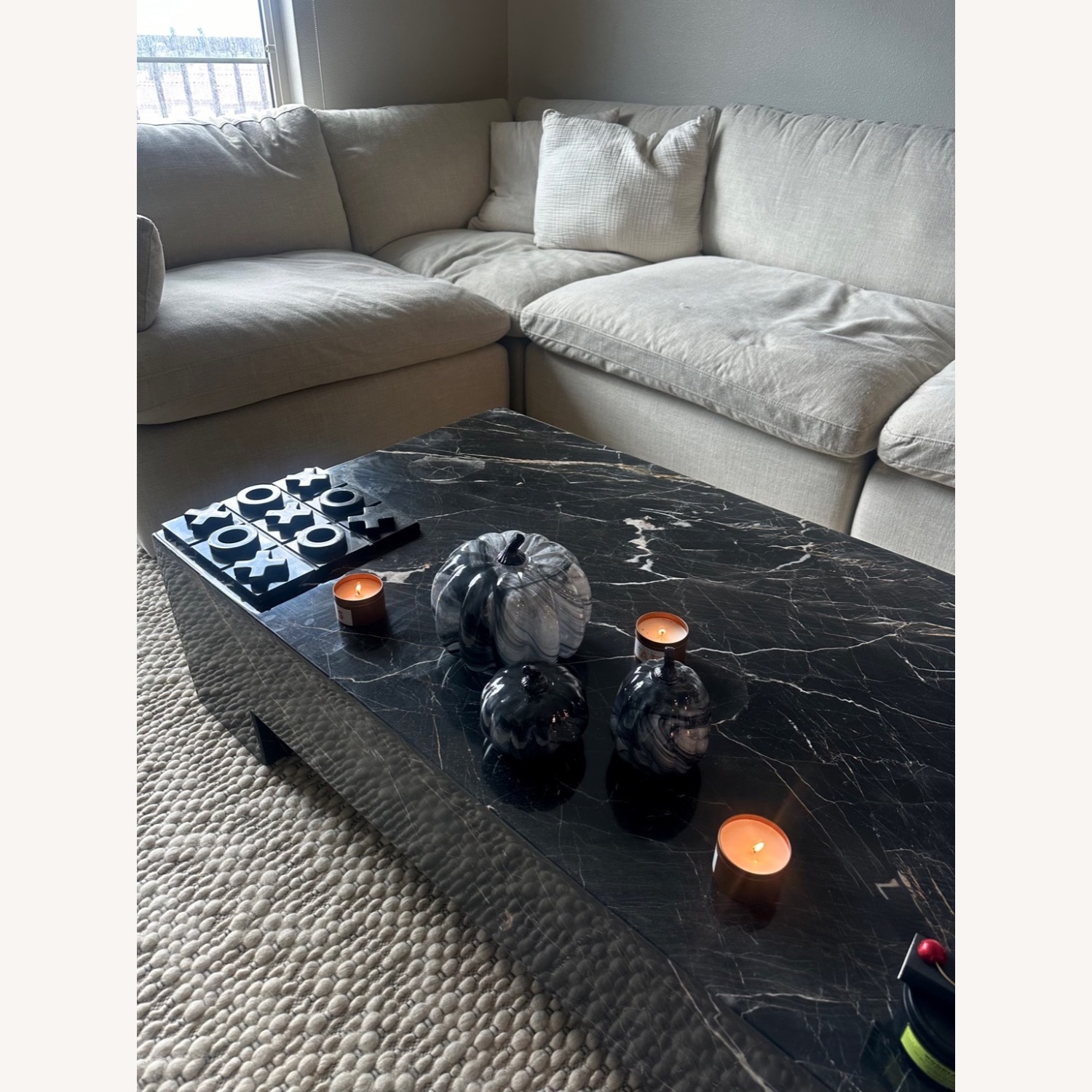 Nero Marquina Solid Black Marble Coffee Table - image-3