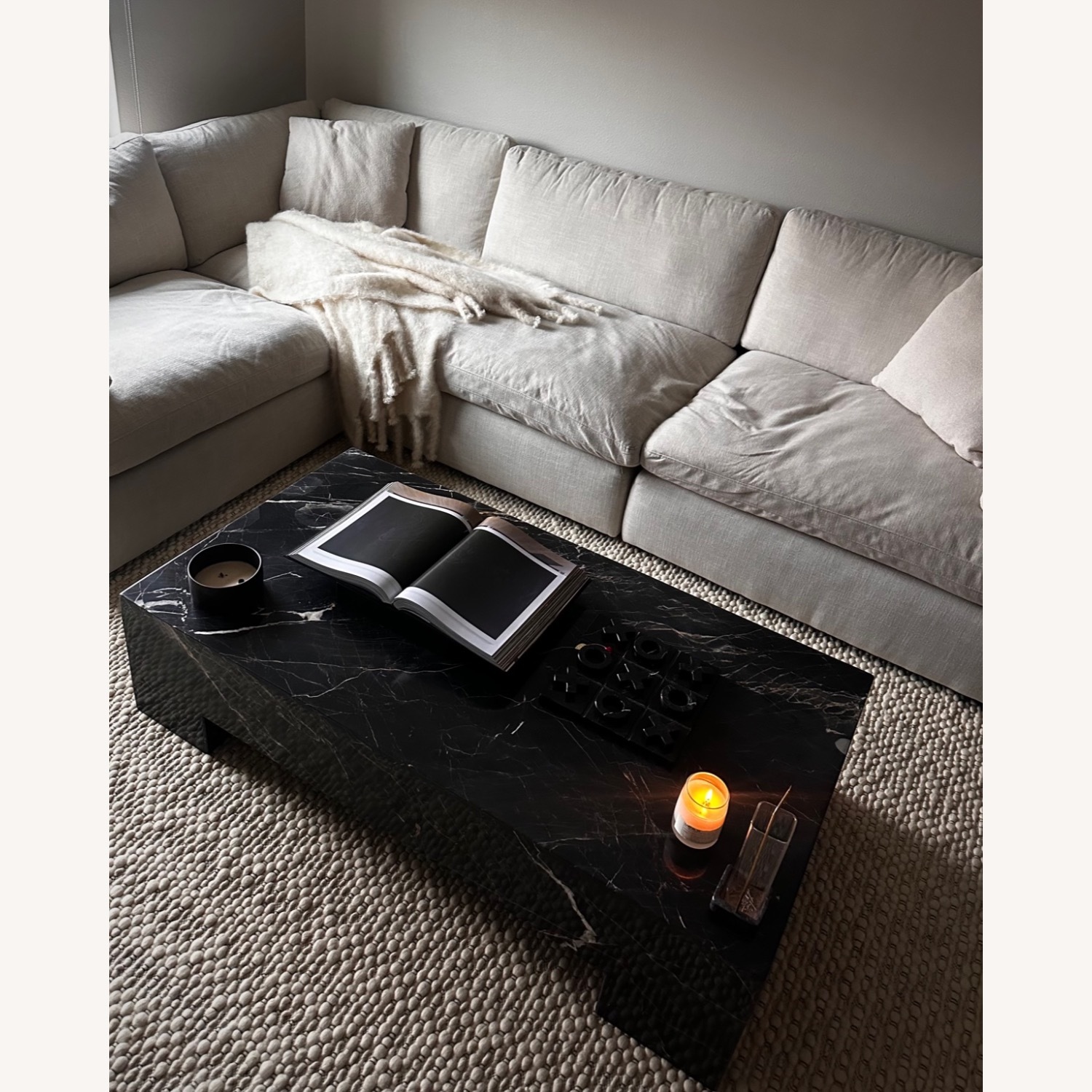 Nero Marquina Solid Black Marble Coffee Table - image-2